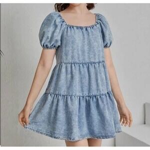 DENIM by FLYING TOMATO women's blue denim mini dress sz S 100% cotton short slee